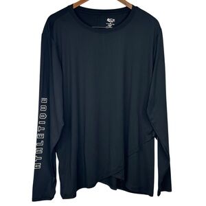 ACX Black Long ‘Athletique” Sleeve Lightweight Layer Look Front FlowyTop 1X